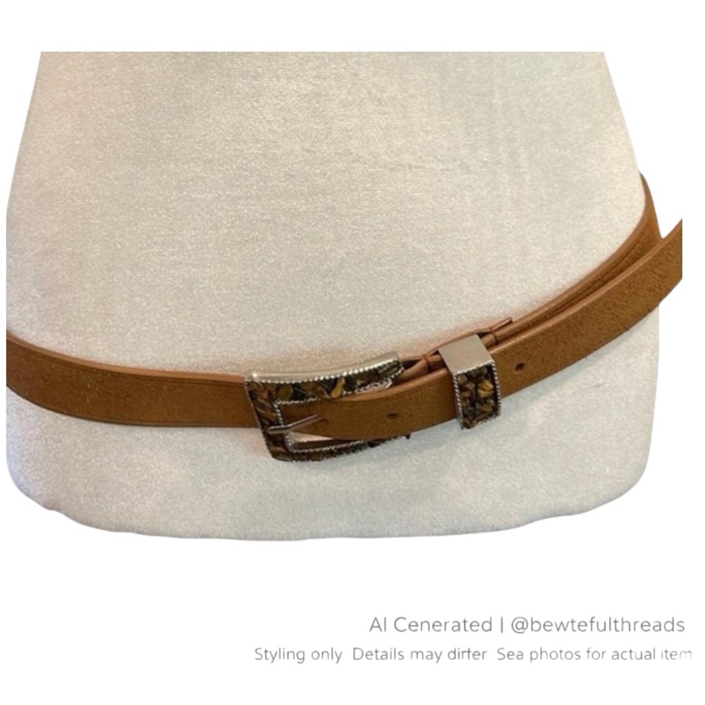 Nine West XL Length Brown Suede Leather Belt Rock Buckle Boho